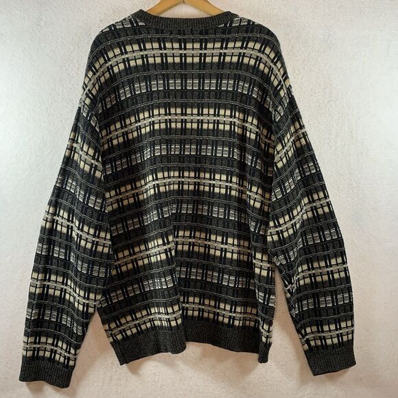 Vintage Knightsbridge Men Sweater Sz XL Gray Plaid‎ Oversized Grandpa Y2K Grunge - Picture 5 of 11